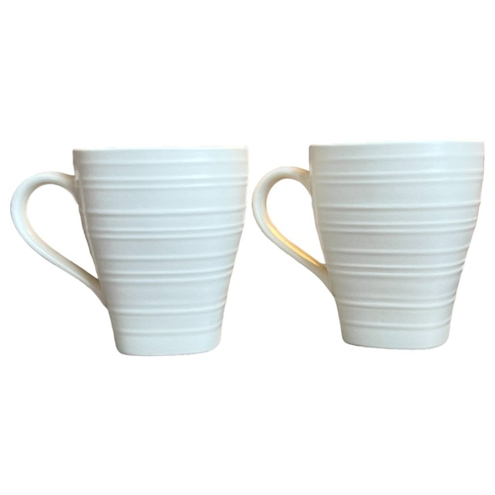 Pair (2) MIKASA Stoneware Swirl Square White Coffee Cup Mugs